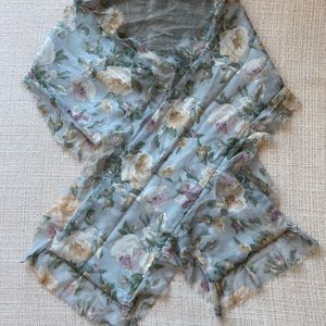 Double Sided Floral, Scarf, Sheer Fabric and Velvet, Grey, Cottagecore